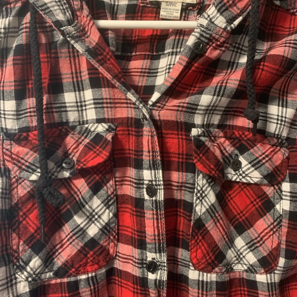Long Sleeve Plaid Shirt Hoodie - Picture 2 of 5